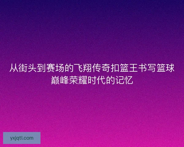 从街头到赛场的飞翔传奇扣篮王书写篮球巅峰荣耀时代的记忆